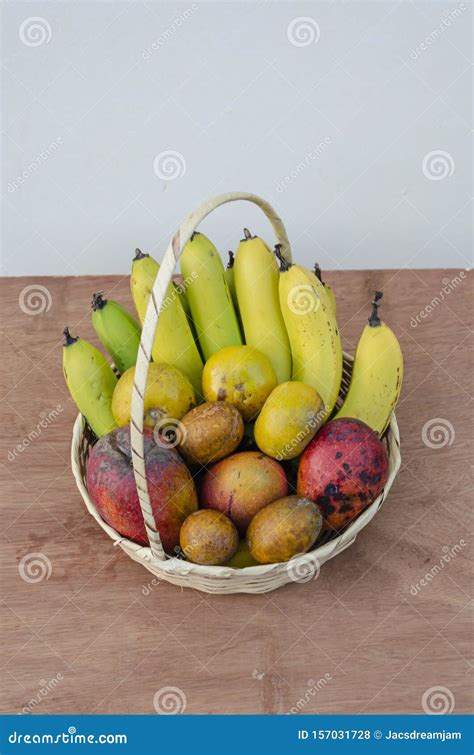 Fruit Basket of Ripe Red and Yellow Fruits Stock Photo - Image of ...