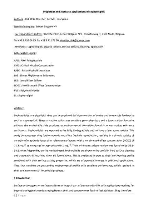 (PDF) Properties and industrial applications of sophorolipids