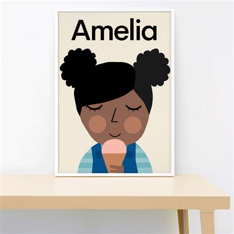 Personalized ice cream girl, wall print – Lorna Freytag Illustration