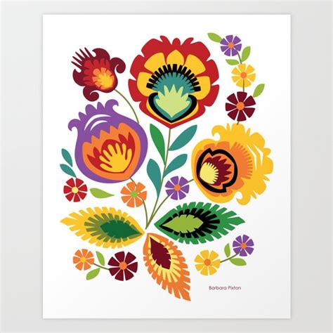 Polish Folk Flowers Red Art Print by Barbara Pixton | Society6