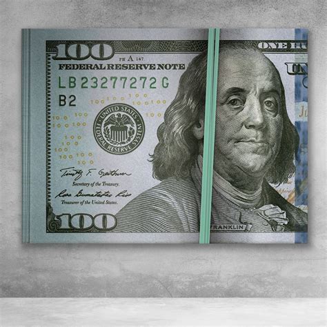 Ben Franklin $100 Dollar Bill Stack Rubberband Money Clip Modern Canvas Wall Art | Modern wall ...