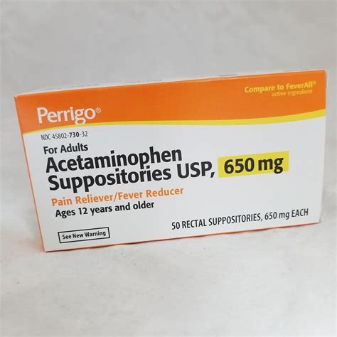 Perrigo Acetaminophen Adult Suppositories, 650mg, 50ct ...