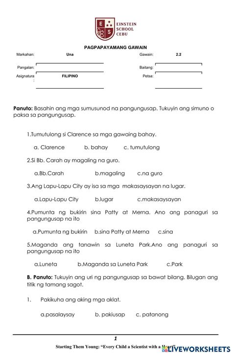 Pagsasanay Sa Filipino: Pagkilala Sa Simuno At Panaguri PDF, 46% OFF