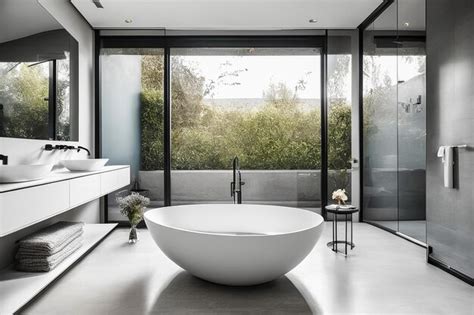 Premium AI Image | Modern Bathroom with Freestanding Soaking Tub