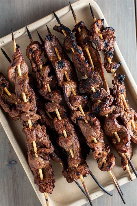 Grilled Flank Steak Skewers with Teriyaki Beer Marinade Recipe | Beef skewer recipe, Beef ...