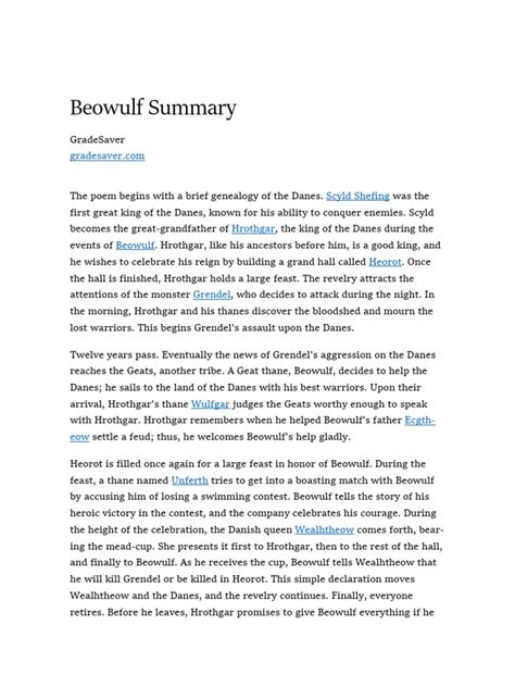 Beowulf Summary | Beowulf | British Folklore