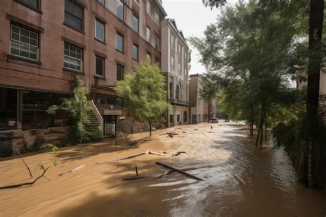 Premium AI Image | Flash flood causes a river to overflow its banks ...