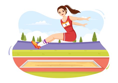 Long Jump Illustration with Athlete Doing Jumps in Sand Pit for Web Banner or Landing Page in ...