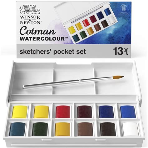 Buy Winsor & NewtonCotman Water Colour Paint Sketchers' Pocket Box, Half Pans, 13 Count (12 ...