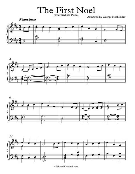 Free Piano Arrangement Sheet Music – The First Noel – Michael Kravchuk