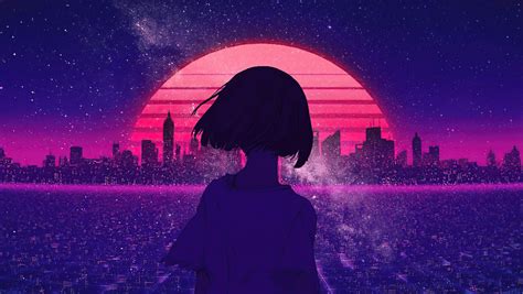 1360x768 Synthwave Night Sunset Anime Girl 4k Laptop HD ,HD 4k Wallpapers,Images,Backgrounds ...