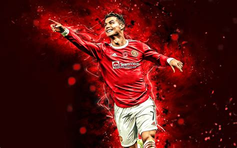 Скачать обои 4k, Cristiano Ronaldo Manchester United, 2022, red neon lights, football stars ...