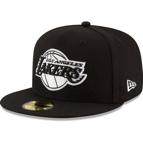 Los Angeles Lakers New Era Black & White Logo 59FIFTY Fitted Hat ...