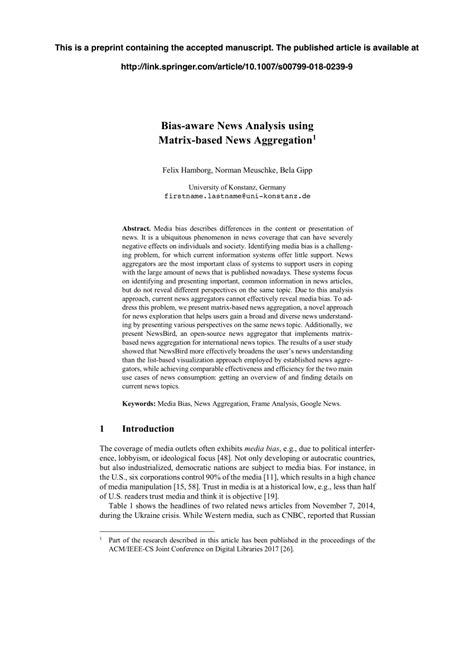 (PDF) Bias-aware news analysis using matrix-based news aggregation