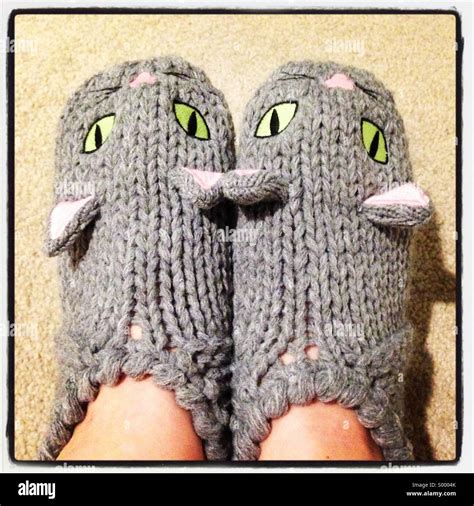 Cat slippers on feet Stock Photo - Alamy