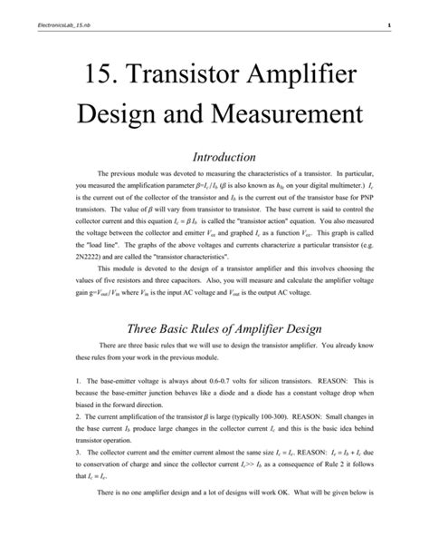 15. Transistor Amplifier Design and Measurement