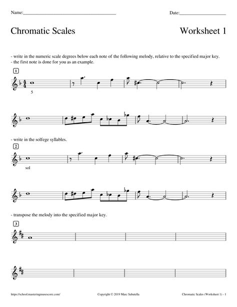 Chromatic Scales (Worksheet 1) Sheet music for Piano (Solo) | Musescore.com