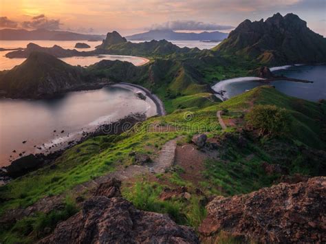 Hiking Up the Padar Island Viewpoint at Sunset Stock Photo - Image of ...