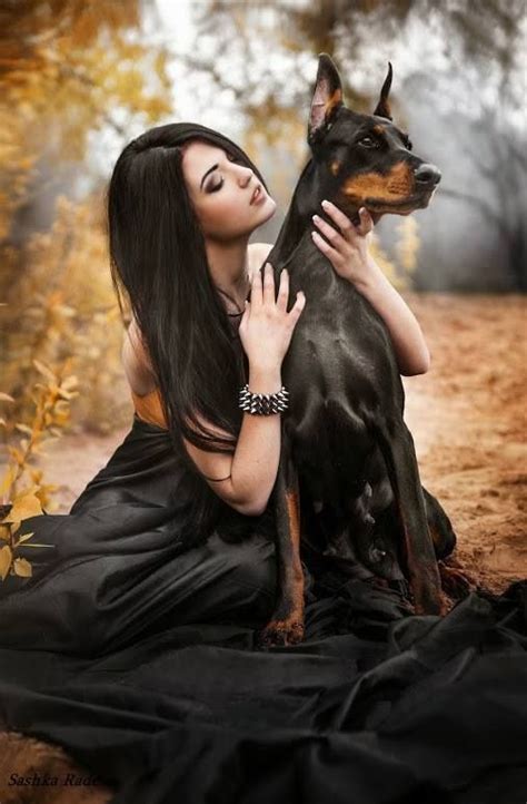 #Doberman dog with lady: | Girl and dog, Doberman, Doberman pinscher dog