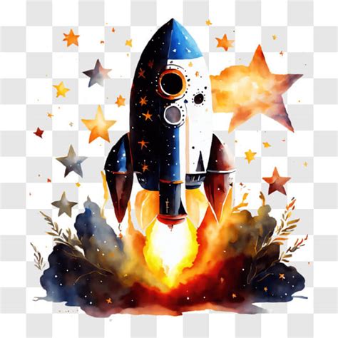 Download Colorful Rocket Ship Illustration in Night Sky PNG Online - Creative Fabrica