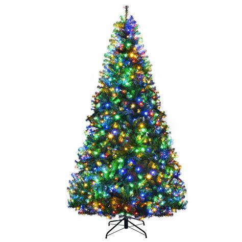 Gymax 5-9FT Pre-Lit Christmas Tree Hinged Artificial Tree w/ Metal ...