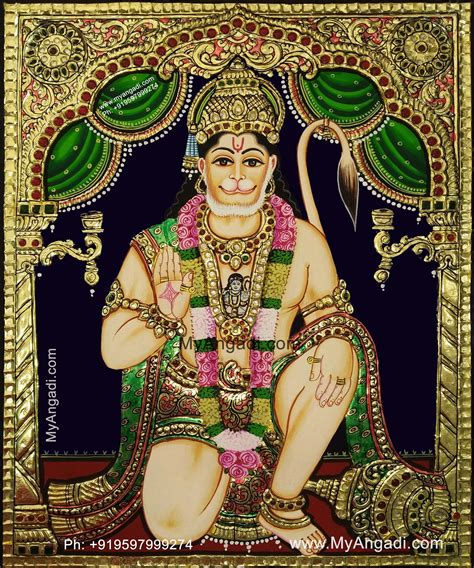 Panchamugha Hanuman Yellow Tanjore Painting With Frame Tanjore Painting, Painting, Online Art ...