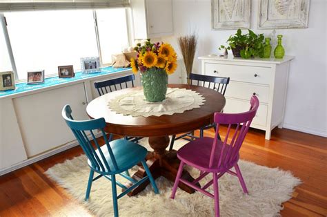 DIY colorful dining chairs | Colored dining chairs, Dining chairs, Dining room design