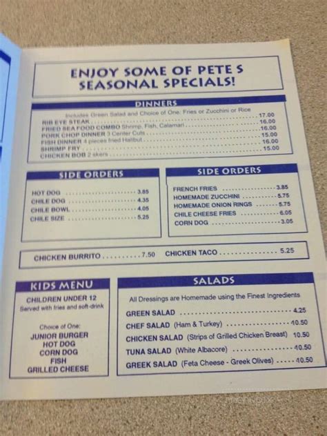 Online Menu of Pete's Place, Oakhurst, CA