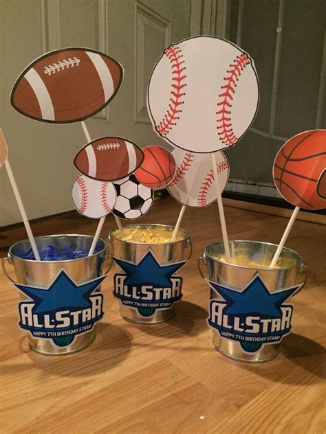 Sports themed bday party. Centerpiece idea. | Sports themed party, Sports themed birthday party ...