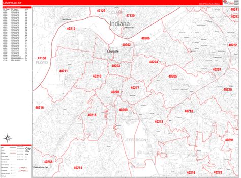 Louisville Kentucky Zip Code Wall Map (Red Line Style) by MarketMAPS ...