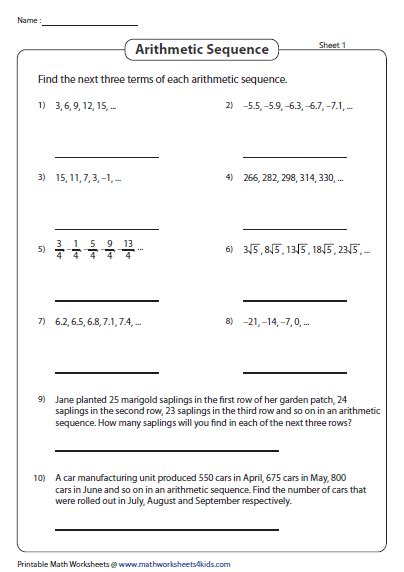 Sum Of Arithmetic Sequence Worksheet