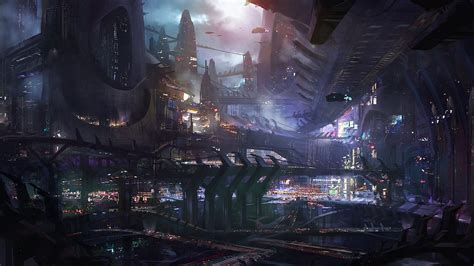 futuristic city, digital art, space, city, artwork, science fiction ...