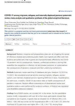 COVID-19 among migrants, refugees, and internally displaced persons: systematic review, meta ...