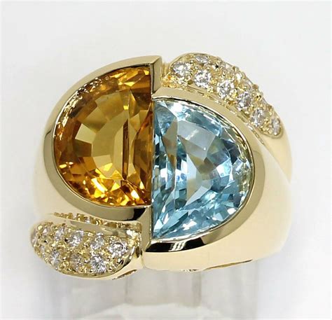 Details about Diamond citrine topaz ring 18K yellow gold half moon VS round brilliant 7.8C sz7 ...