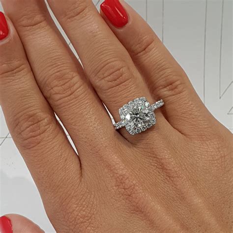 2 Carat Cushion Style Halo Lab Grown Diamond Engagement Ring - 14K Whi