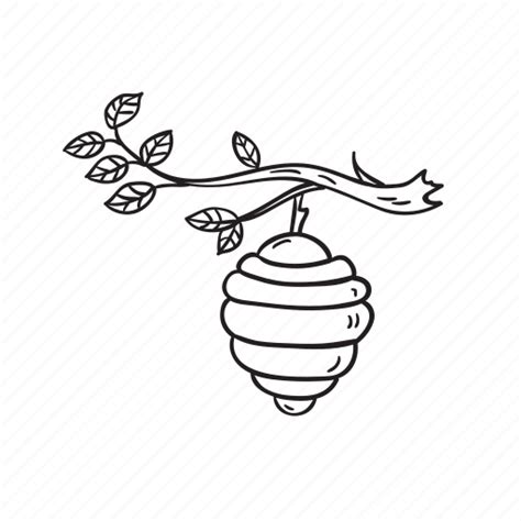 Bee, beehive, house, outline, sketch, tree, wasp icon