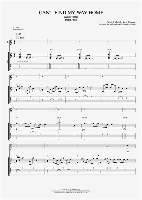 Can't Find My Way Home by Blind Faith - Guitar/Vocals Guitar Pro Tab | mySongBook.com