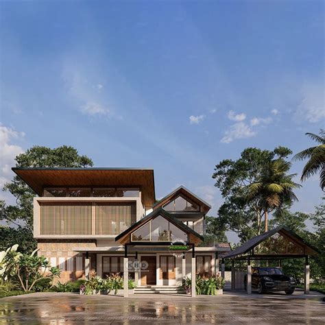 Modern tropical 4 BHK home rendering | Village house design, House ...