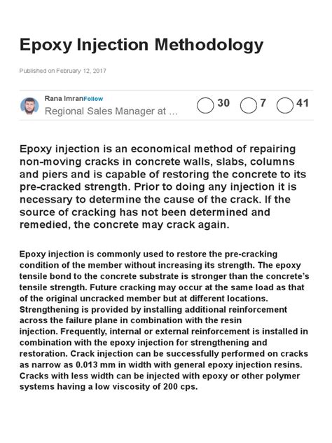 Epoxy Injection Methodology | PDF | Epoxy | Fracture