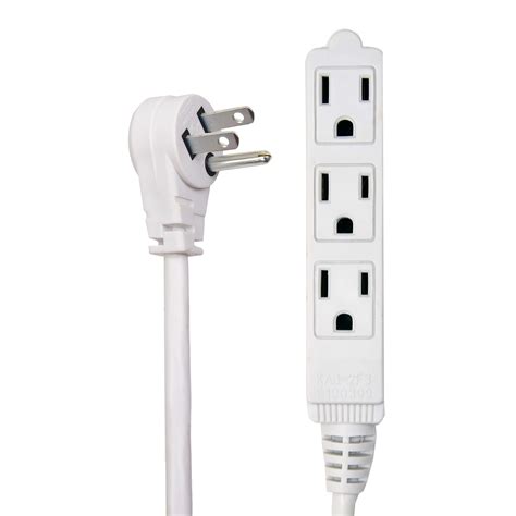 20 Feet White Durable Heavy Duty 3 Outlet Indoor 13A Flat Plug Extension Cord