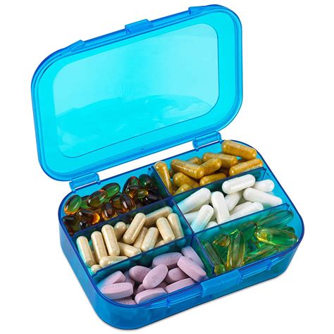 Vitamin Organizer - Travel Pill Organizer Box & 6 Compartment Daily Medicine Case Container for ...