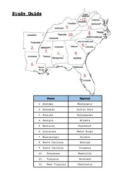 Southeastern States Map With Capitals