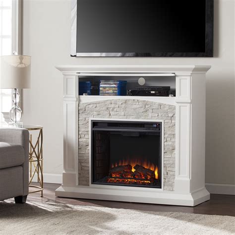 45.75" Seneca Electric Media Fireplace - White w/ White Faux Stone