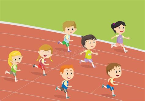 Happy Kids Running on the Track of Stadium Editorial Stock Photo ...