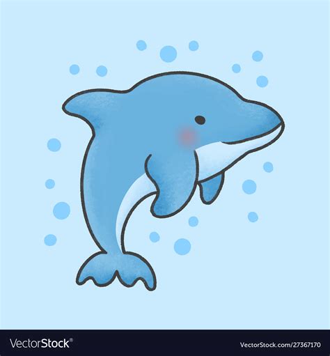 Cute dolphin cartoon hand drawn style Royalty Free Vector