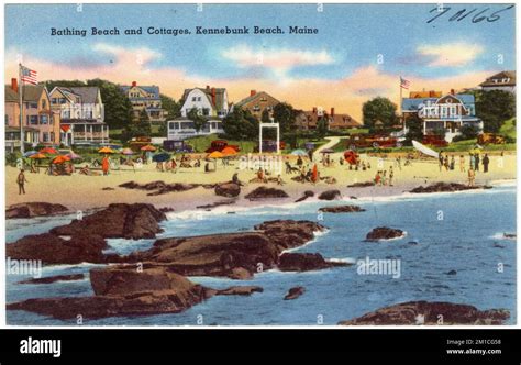 Bathing beach and cottages, Kennebunk Beach, Maine , Beaches, Tichnor ...