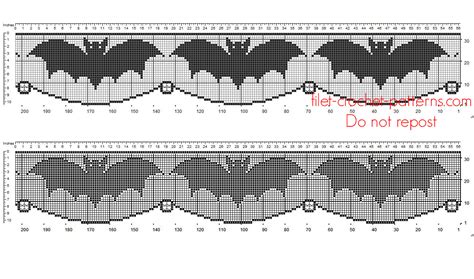 Crochet filet pattern Halloween border with bats - free filet crochet ...