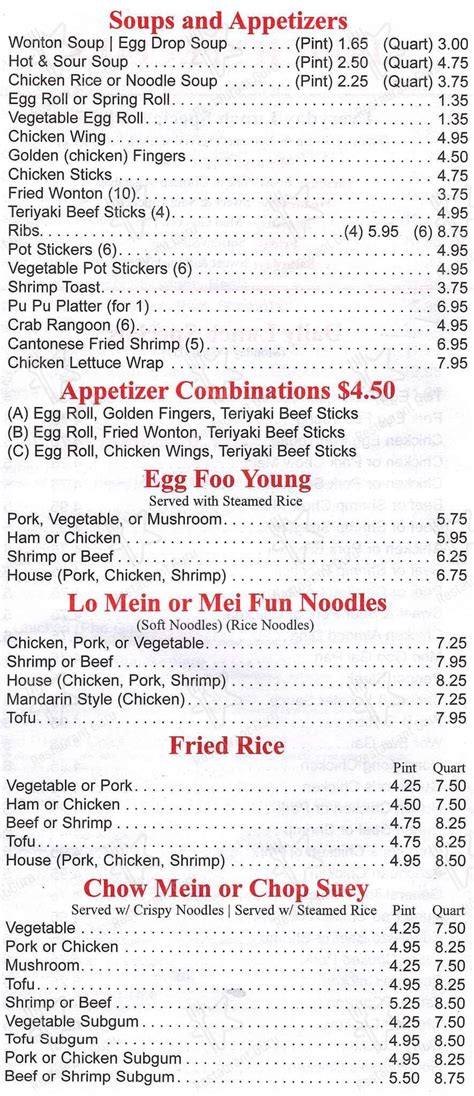 Menu at Mandarin House Chinese Restaurant, Parma