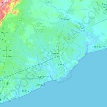 Ashaiman topographic map, elevation, terrain