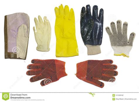 Protective Gloves. Multiple Types, Isolated, with Clipping Path Stock Photo - Image of linen ...